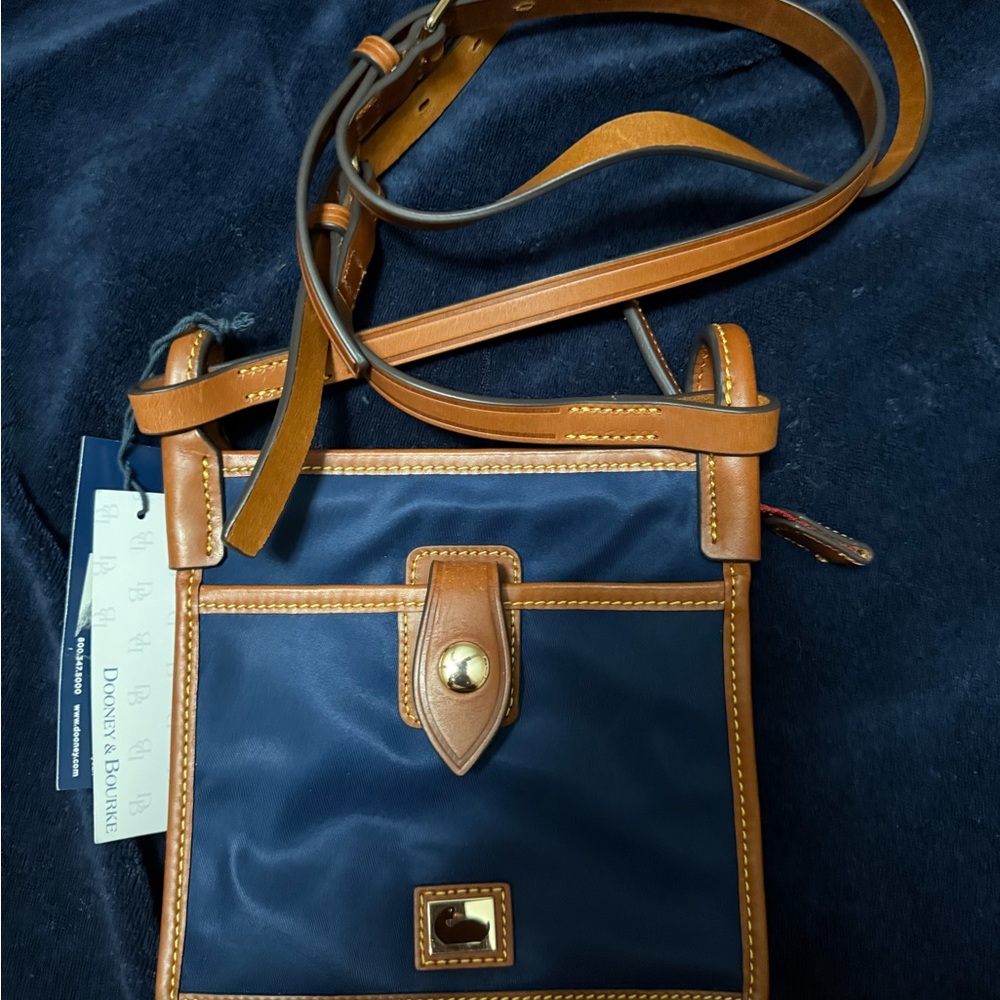 Dooney & Bourke Blue and Tan Shoulder Bag - Letter Carrier Bag